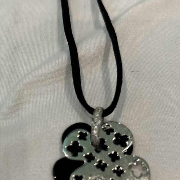 Sterling Silver Crystal Pendant Necklace on a Black Leather Cord - Picture 3 of 4
